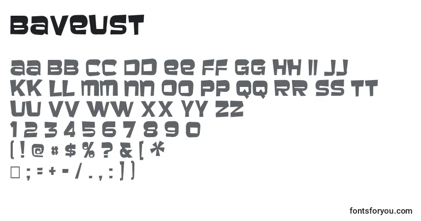 Schriftart Baveust – Alphabet, Zahlen, spezielle Symbole