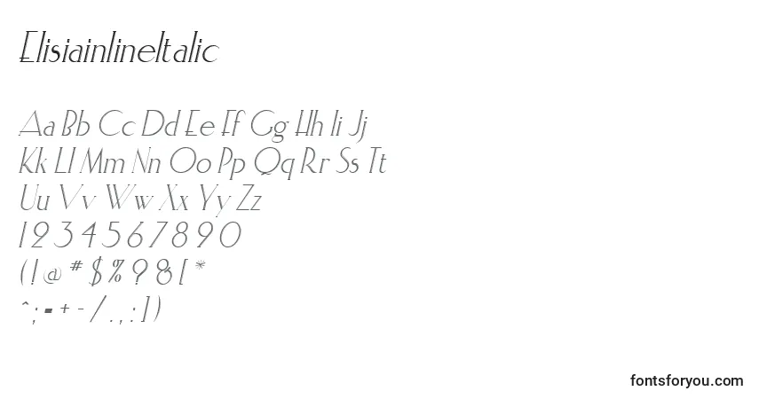 Czcionka ElisiainlineItalic – alfabet, cyfry, specjalne znaki