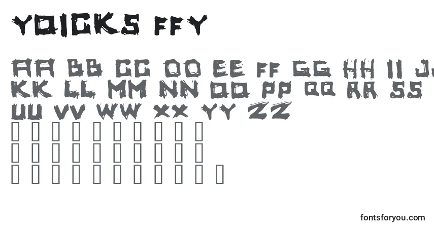 Schriftart Yoicks ffy – Alphabet, Zahlen, spezielle Symbole