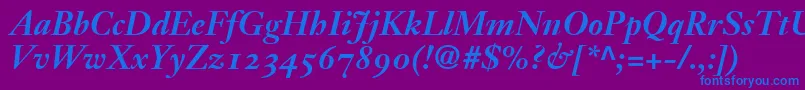 JansonText76BoldItalicOldstyleFigures-Schriftart – Blaue Schriften auf violettem Hintergrund