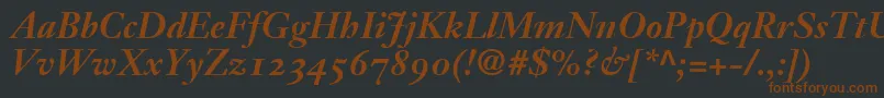 JansonText76BoldItalicOldstyleFigures-fontti – ruskeat fontit mustalla taustalla