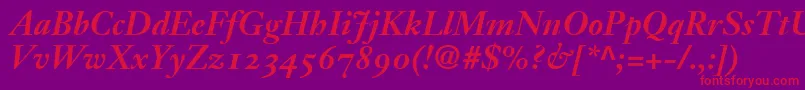 JansonText76BoldItalicOldstyleFigures Font – Red Fonts on Purple Background