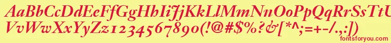 JansonText76BoldItalicOldstyleFigures Font – Red Fonts on Yellow Background