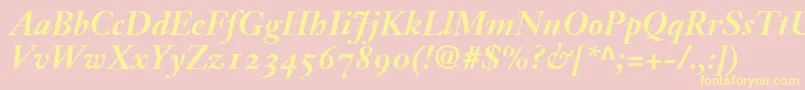 JansonText76BoldItalicOldstyleFigures-Schriftart – Gelbe Schriften auf rosa Hintergrund