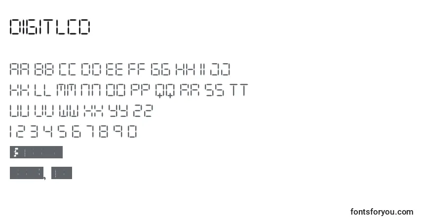 Czcionka DigitLcd – alfabet, cyfry, specjalne znaki