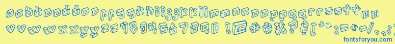 フォントKotak – 青い文字が黄色の背景にあります。