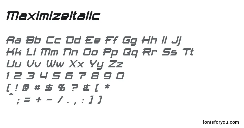 A fonte MaximizeItalic – alfabeto, números, caracteres especiais