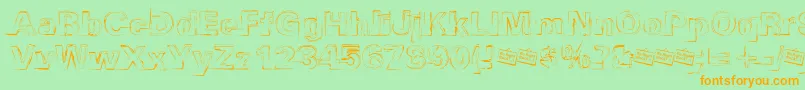 フォントDistbko – オレンジの文字が緑の背景にあります。