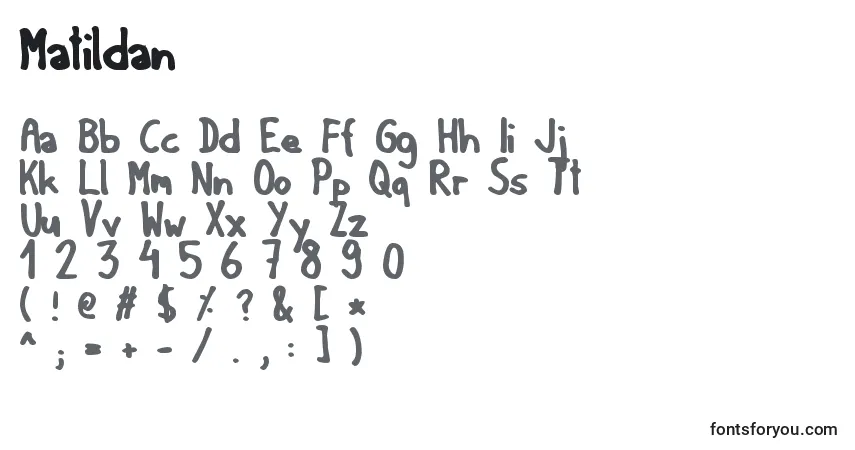 Czcionka Matildan – alfabet, cyfry, specjalne znaki