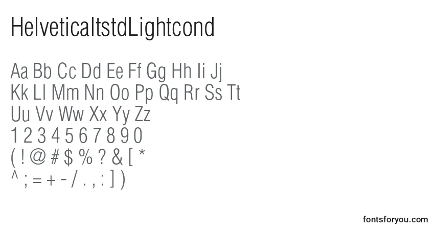 A fonte HelveticaltstdLightcond – alfabeto, números, caracteres especiais