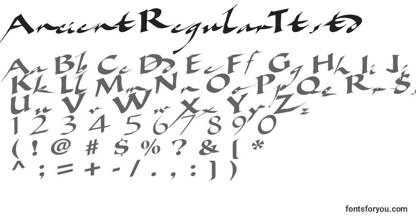 Czcionka AncientRegularTtstd – alfabet, cyfry, specjalne znaki