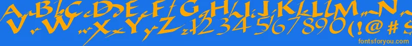 AncientRegularTtstd-Schriftart – Orangefarbene Schriften auf blauem Hintergrund