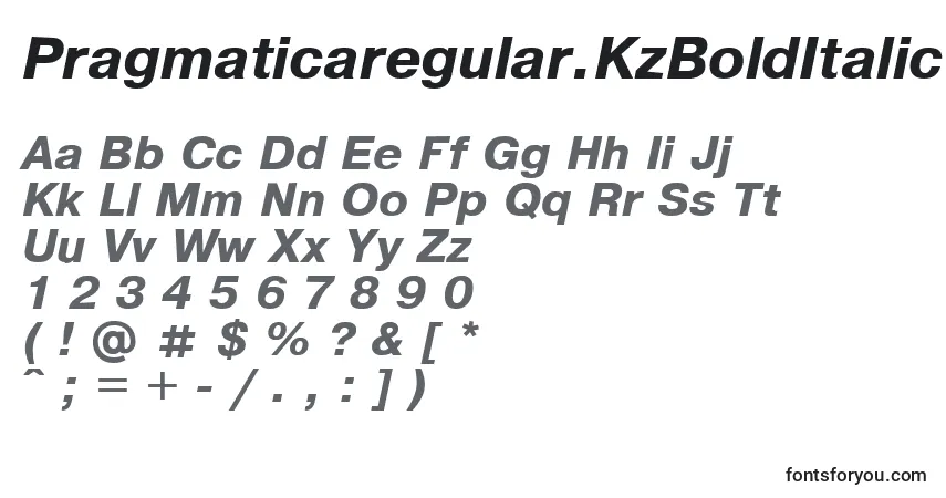Czcionka Pragmaticaregular.KzBoldItalic – alfabet, cyfry, specjalne znaki