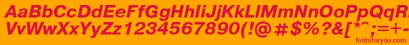 Pragmaticaregular.KzBoldItalic-Schriftart – Rote Schriften auf orangefarbenem Hintergrund