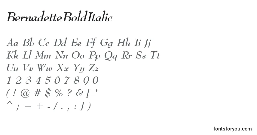 Czcionka BernadetteBoldItalic – alfabet, cyfry, specjalne znaki