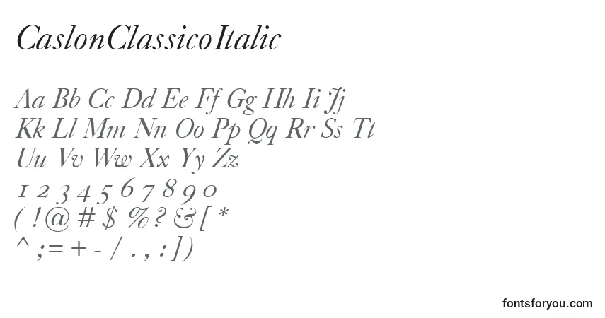 Schriftart CaslonClassicoItalic – Alphabet, Zahlen, spezielle Symbole