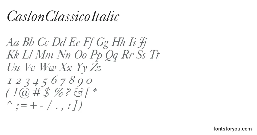 Police CaslonClassicoItalic - Alphabet, Chiffres, Caractères Spéciaux