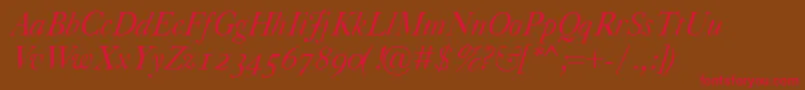 フォントCaslonClassicoItalic – 赤い文字が茶色の背景にあります。