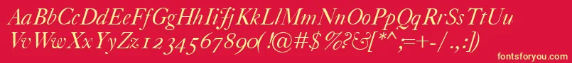 Fonte CaslonClassicoItalic – fontes amarelas em um fundo vermelho