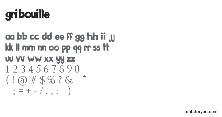 Gribouille-fontti – aakkoset, numerot, erikoismerkit