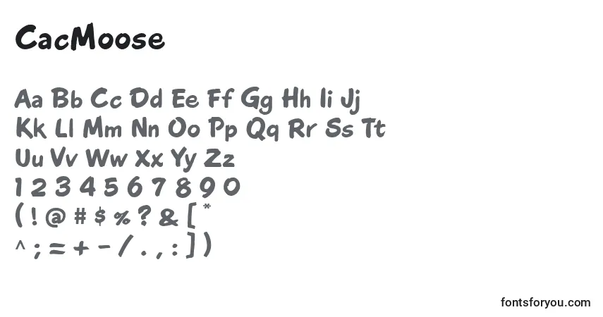 Czcionka CacMoose – alfabet, cyfry, specjalne znaki
