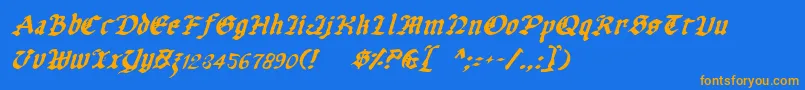 フォントUberhГ¶lmeItalic – オレンジ色の文字が青い背景にあります。