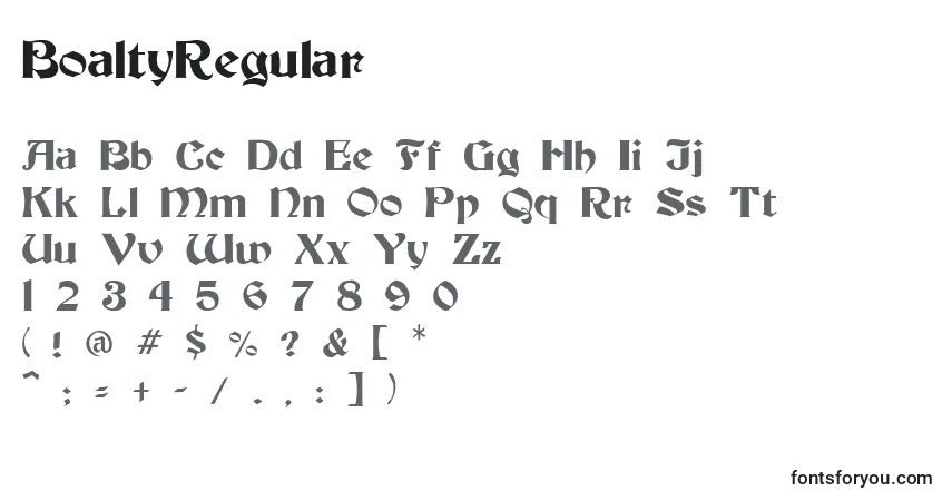 Schriftart BoaltyRegular – Alphabet, Zahlen, spezielle Symbole