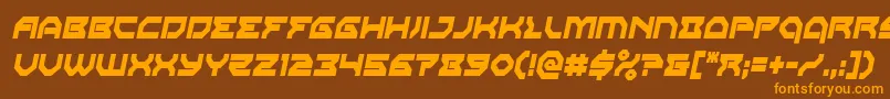 フォントXenodemoncondital – オレンジ色の文字が茶色の背景にあります。