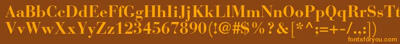 フォントBauerbodonistdBold – オレンジ色の文字が茶色の背景にあります。