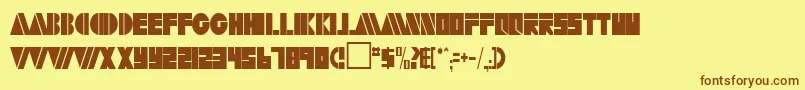 フォントArtytimesreg52RegularTtcon – 茶色の文字が黄色の背景にあります。