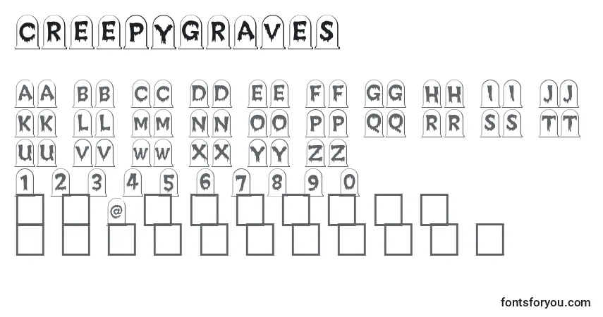 A fonte Creepygraves – alfabeto, números, caracteres especiais