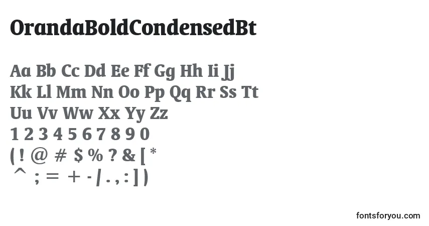Czcionka OrandaBoldCondensedBt – alfabet, cyfry, specjalne znaki