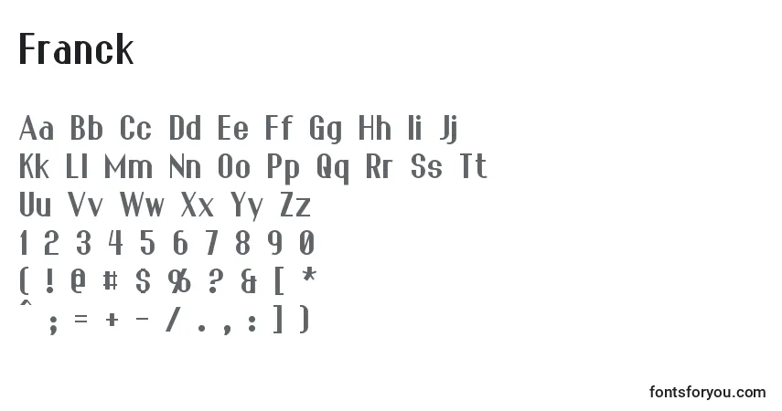 A fonte Franck – alfabeto, números, caracteres especiais