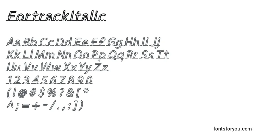 Czcionka FortrackItalic – alfabet, cyfry, specjalne znaki