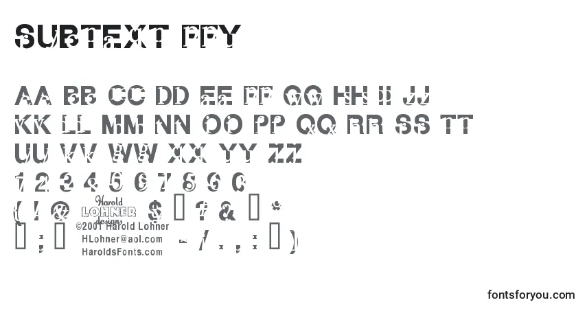 Czcionka Subtext ffy – alfabet, cyfry, specjalne znaki