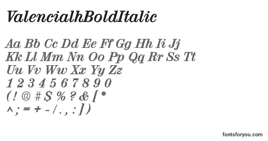 ValencialhBoldItalicフォント–アルファベット、数字、特殊文字