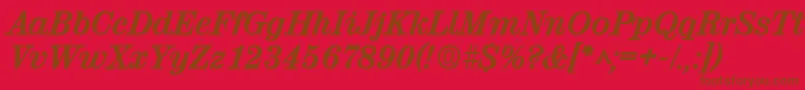 ValencialhBoldItalic-Schriftart – Braune Schriften auf rotem Hintergrund