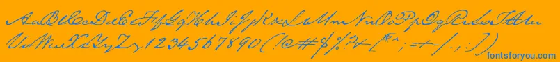 TexasHero-Schriftart – Blaue Schriften auf orangefarbenem Hintergrund