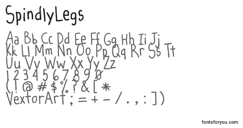 Czcionka SpindlyLegs – alfabet, cyfry, specjalne znaki