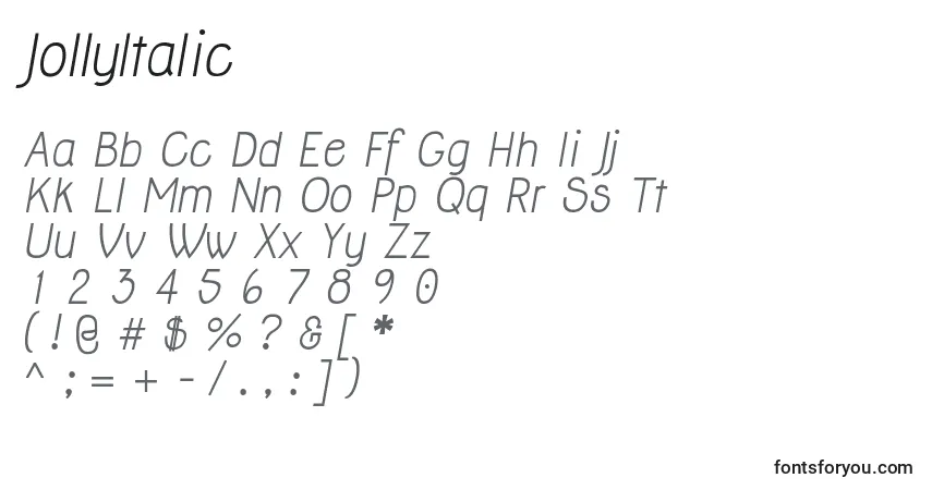 Шрифт JollyItalic – алфавит, цифры, специальные символы