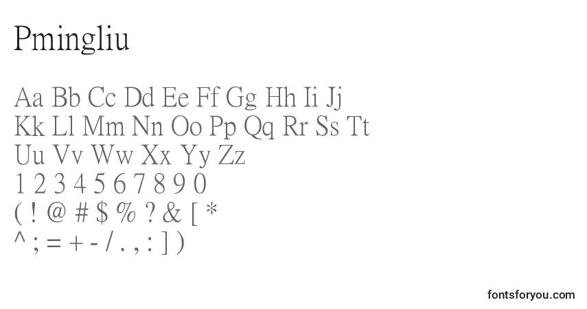 A fonte Pmingliu – alfabeto, números, caracteres especiais