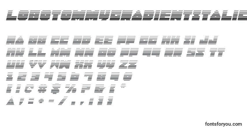 Шрифт LoboTommyGradientItalic – алфавит, цифры, специальные символы