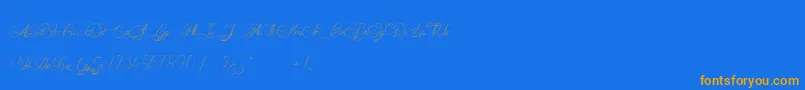 MademoiselleCatherine-Schriftart – Orangefarbene Schriften auf blauem Hintergrund