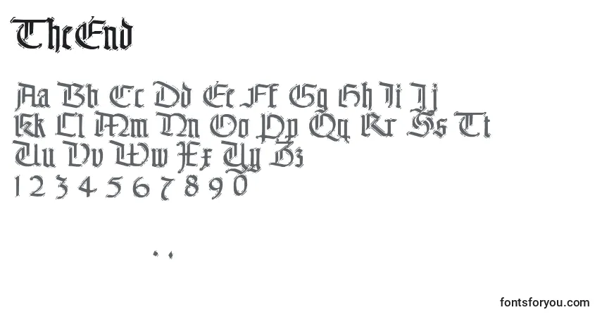 Czcionka TheEnd – alfabet, cyfry, specjalne znaki