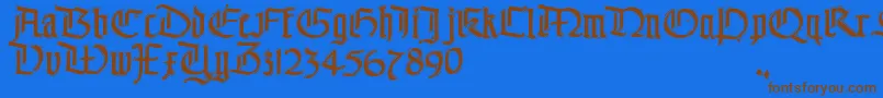 フォントTheEnd – 茶色の文字が青い背景にあります。