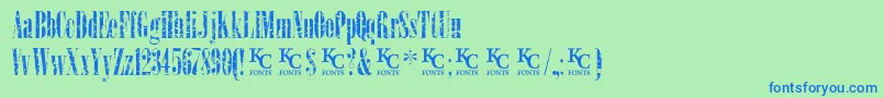 Fonte LoadupongunsKcfontsdemo – fontes azuis em um fundo verde