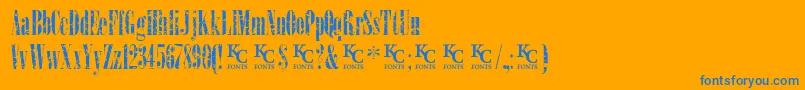 LoadupongunsKcfontsdemo-Schriftart – Blaue Schriften auf orangefarbenem Hintergrund