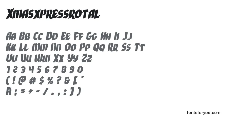 Czcionka Xmasxpressrotal – alfabet, cyfry, specjalne znaki