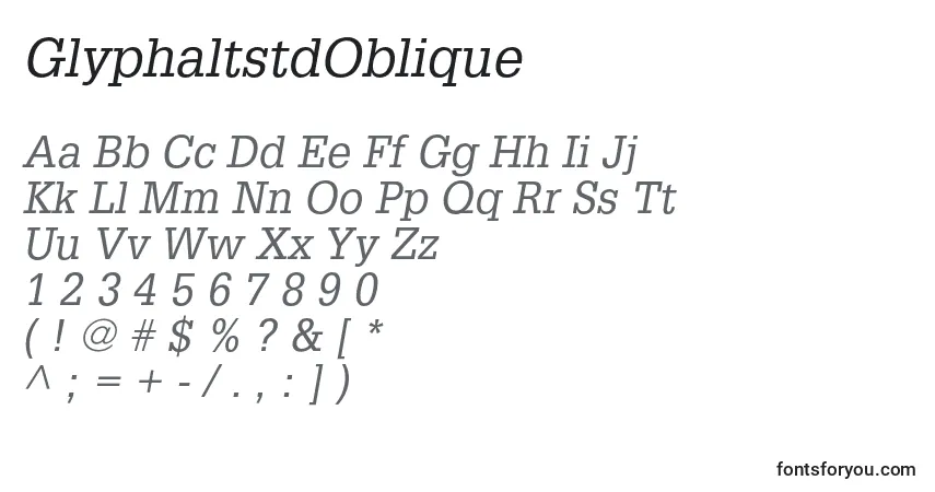 GlyphaltstdOblique-fontti – aakkoset, numerot, erikoismerkit
