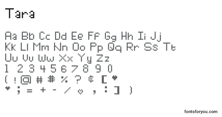 Czcionka Tara – alfabet, cyfry, specjalne znaki